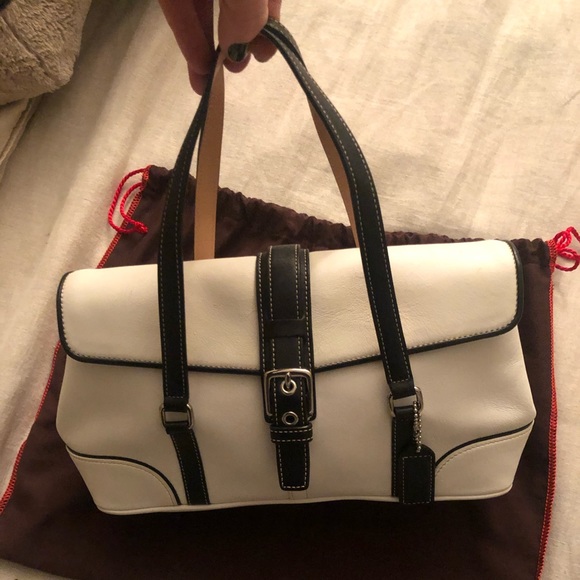 COACH White and Black Leather Satchel Bag - Picture 1 of 16